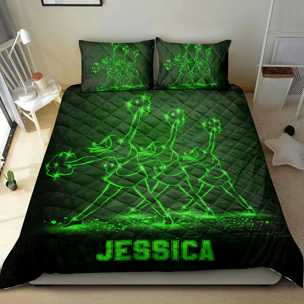 Ohaprints-Quilt-Bed-Set-Pillowcase-Cheerleading-Cheerleader-Girl-Team-Gift-Idea-Green-Custom-Personalized-Name-Blanket-Bedspread-Bedding-415-King (90'' x 100'')