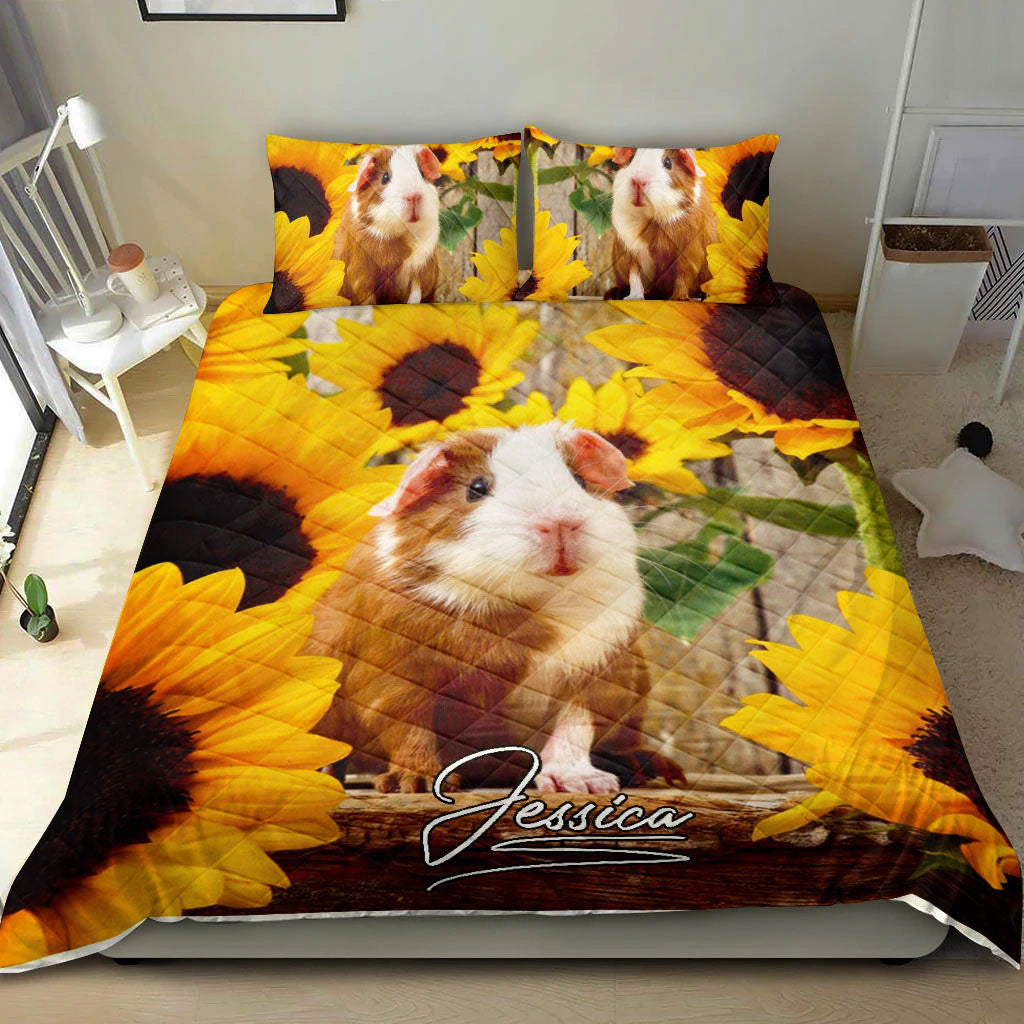 Ohaprints-Quilt-Bed-Set-Pillowcase-Hamster-Guinea-Pig-Sunflower-Flower-Pet-Lover-Gift-Custom-Personalized-Name-Blanket-Bedspread-Bedding-2796-King (90'' x 100'')