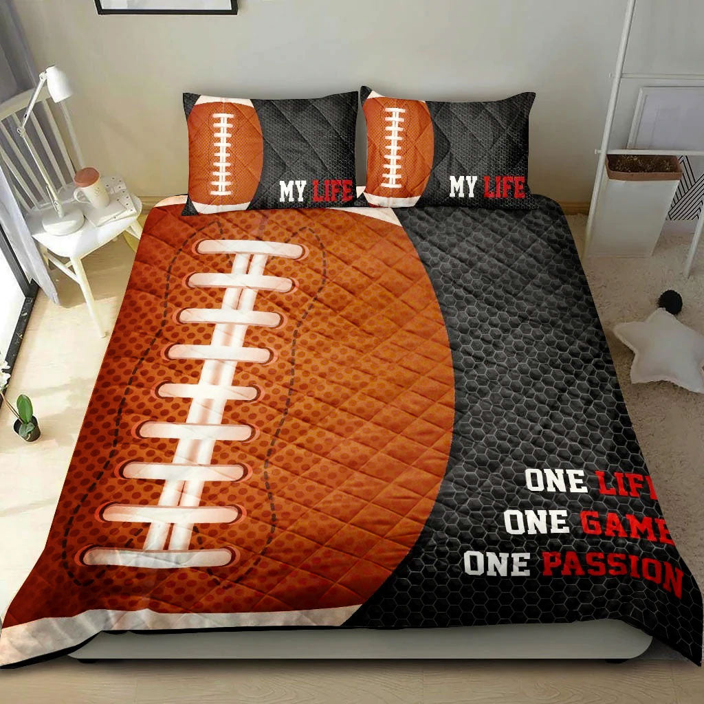 Ohaprints-Quilt-Bed-Set-Pillowcase-America-Football-Ball-Life-Pasion-Player-Fan-Gift-Idea-Black-Blanket-Bedspread-Bedding-2785-King (90'' x 100'')