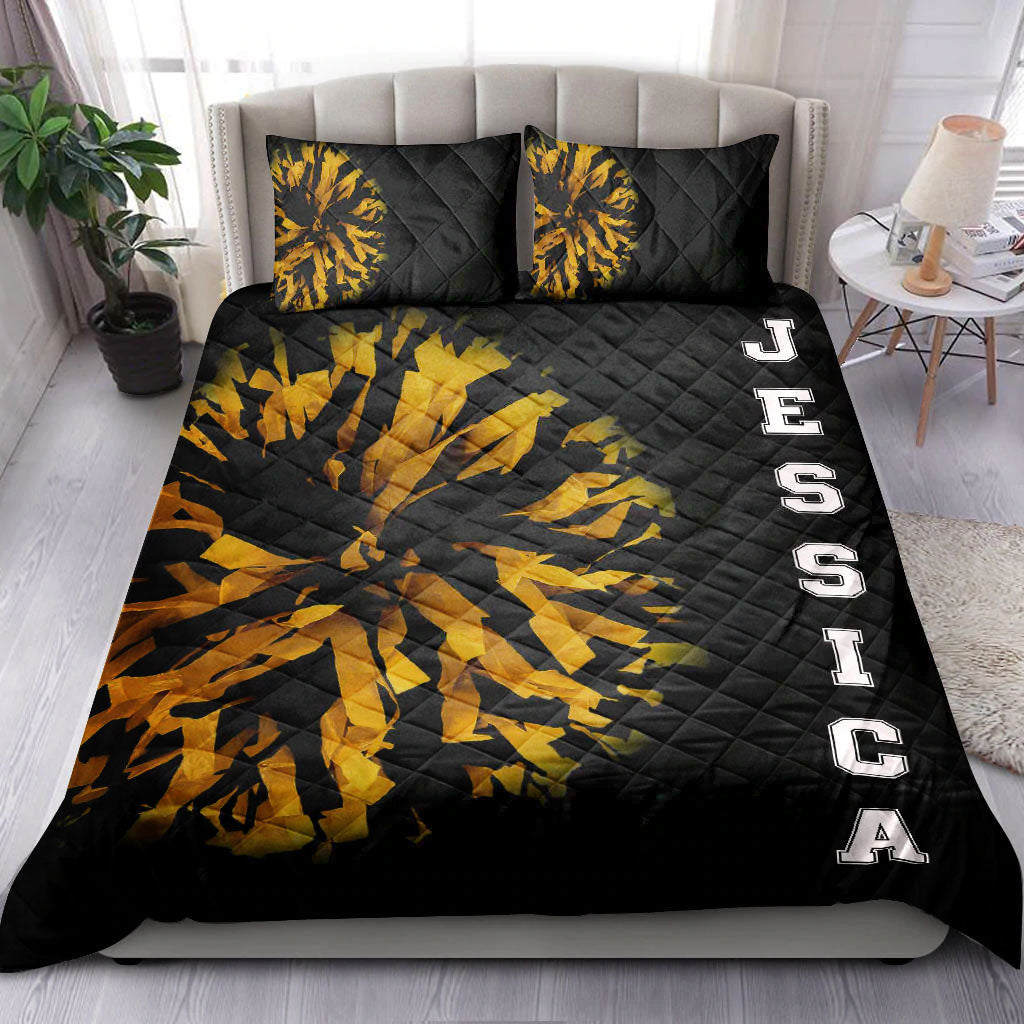 Ohaprints-Quilt-Bed-Set-Pillowcase-Cheerleading-Cheerleader-Pom-Pom-Black-Fan-Gift-Idea-Custom-Personalized-Name-Blanket-Bedspread-Bedding-1604-King (90'' x 100'')