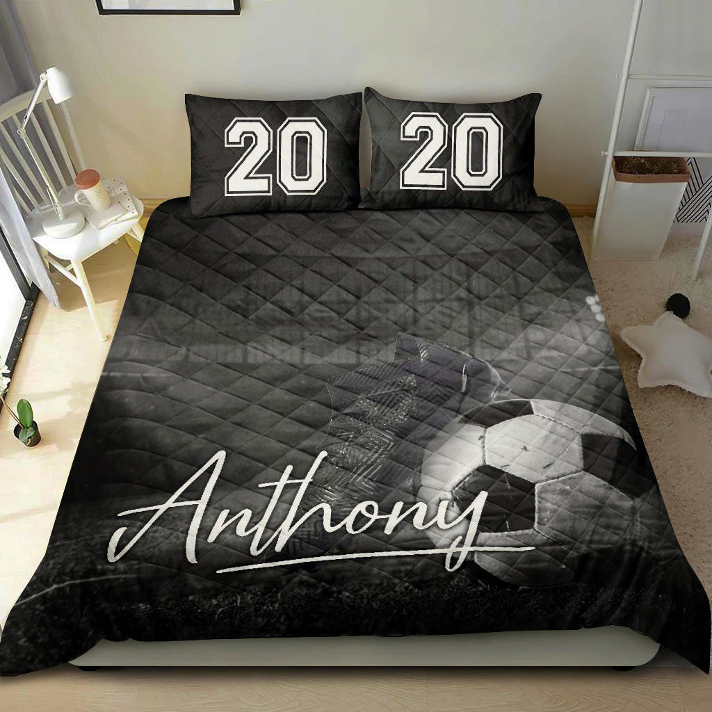 Ohaprints-Quilt-Bed-Set-Pillowcase-Soccer-Ball-Shoes-Player-Fan-Gift-Idea-Black-Custom-Personalized-Name-Number-Blanket-Bedspread-Bedding-2817-King (90'' x 100'')