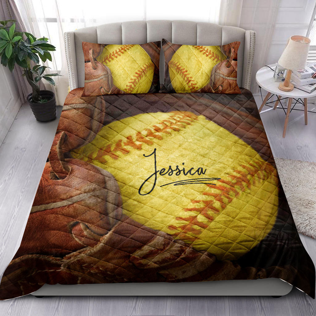 Ohaprints-Quilt-Bed-Set-Pillowcase-Softball-Ball-Glove-Player-Fan-Gift-Idea-Vintage-3D-Custom-Personalized-Name-Blanket-Bedspread-Bedding-1605-King (90'' x 100'')