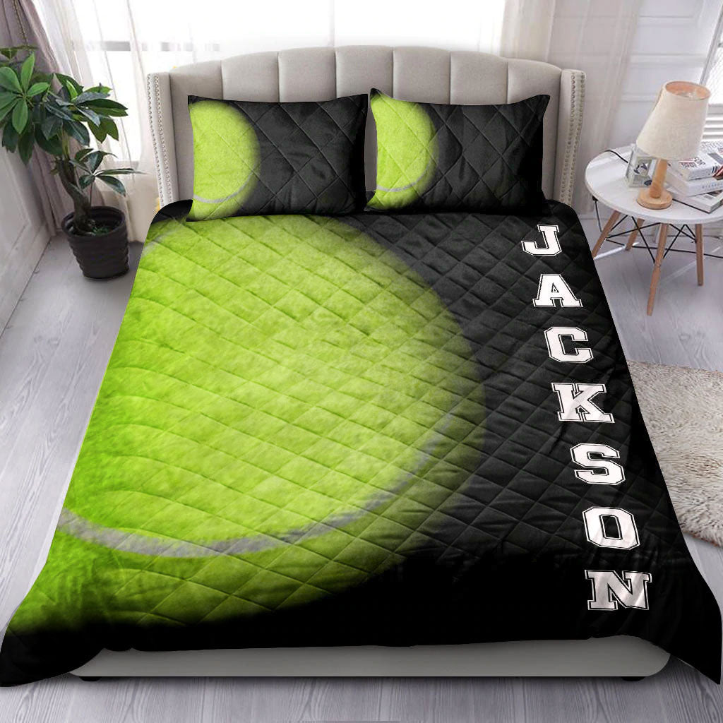 Ohaprints-Quilt-Bed-Set-Pillowcase-Tennis-Green-Ball-3D-Player-Fan-Gift-Idea-Black-Custom-Personalized-Name-Blanket-Bedspread-Bedding-2186-King (90'' x 100'')