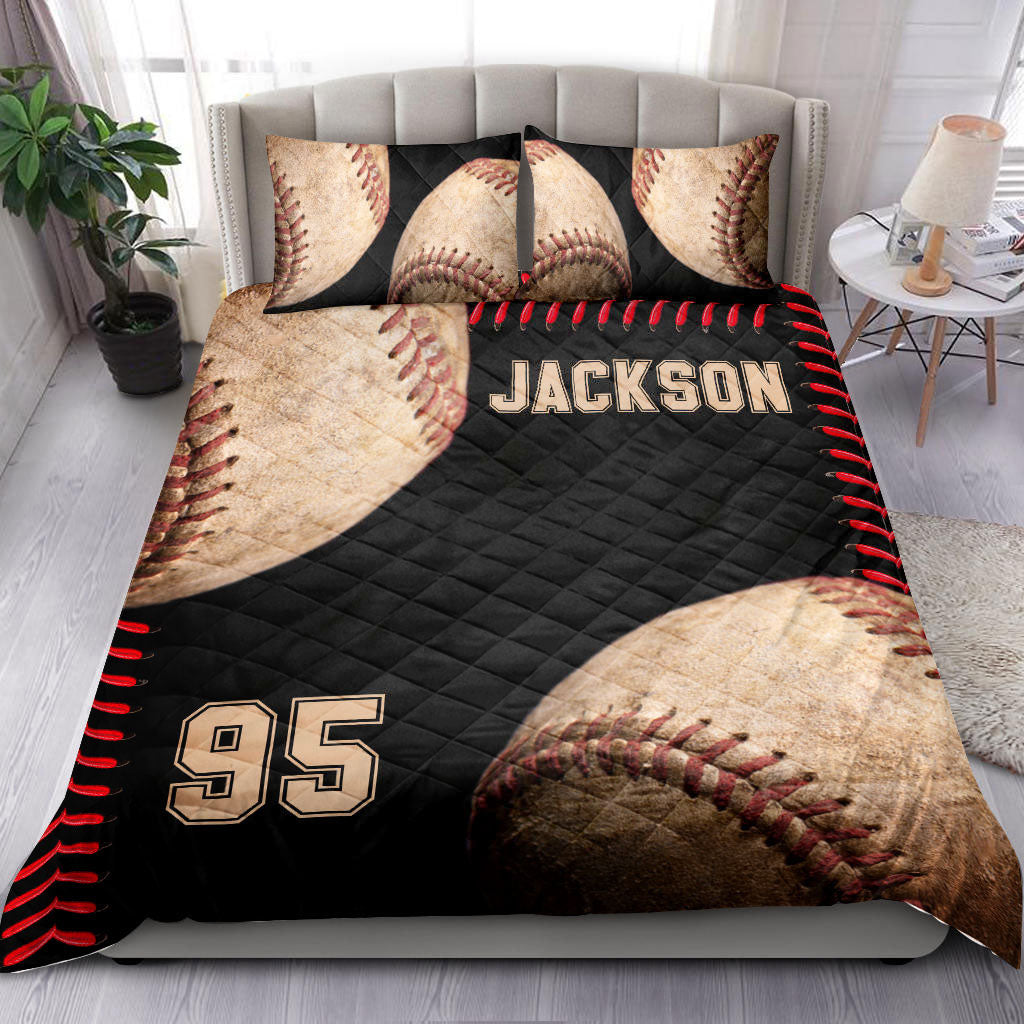 Ohaprints-Quilt-Bed-Set-Pillowcase-Baseball-Ball-Vintage-Player-Fan-Gift-Black-Custom-Personalized-Name-Number-Blanket-Bedspread-Bedding-2242-King (90'' x 100'')