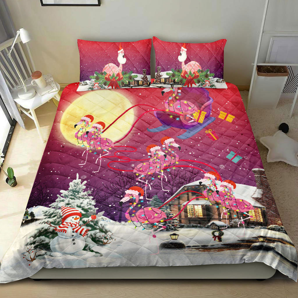 Ohaprints-Quilt-Bed-Set-Pillowcase-Flamingo-Merry-Christmas-Xmas-Night-Winter-Snow-Gift-Idea-Blanket-Bedspread-Bedding-2207-King (90'' x 100'')