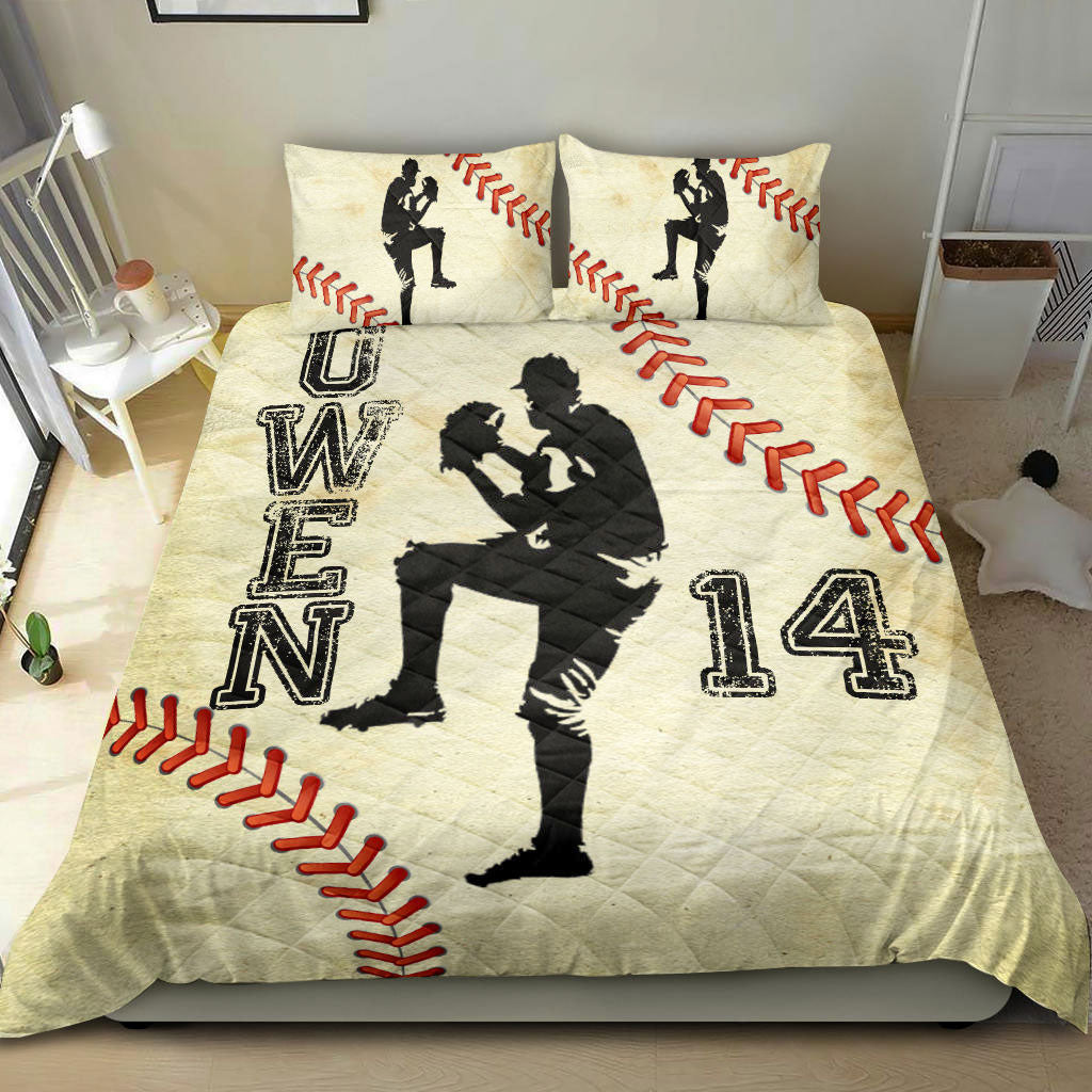 Ohaprints-Quilt-Bed-Set-Pillowcase-Baseball-Boy-Pitcher-Beige-Player-Fan-Gift-Custom-Personalized-Name-Number-Blanket-Bedspread-Bedding-1657-King (90'' x 100'')