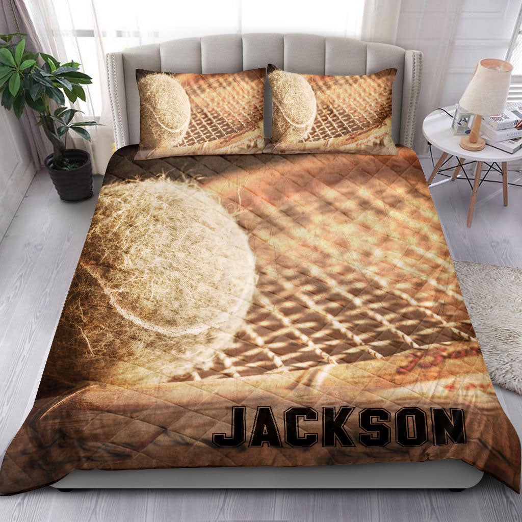 Ohaprints-Quilt-Bed-Set-Pillowcase-Tennis-Ball-Vintage-Brown-Player-Fan-Gift-Idea-Custom-Personalized-Name-Number-Blanket-Bedspread-Bedding-2178-King (90'' x 100'')