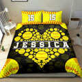 Ohaprints-Quilt-Bed-Set-Pillowcase-Softball-Ball-Heart-Yellow-Black-Player-Fan-Custom-Personalized-Name-Number-Blanket-Bedspread-Bedding-1628-King (90'' x 100'')