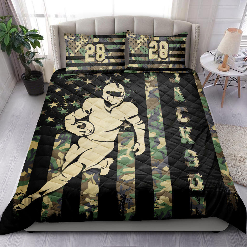 Ohaprints-Quilt-Bed-Set-Pillowcase-Football-Flag-Green-Camo-Player-Fan-Gift-Idea-Custom-Personalized-Name-Number-Blanket-Bedspread-Bedding-2179-King (90'' x 100'')