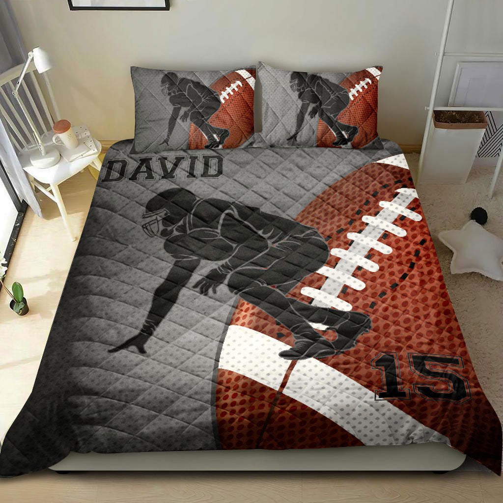 Ohaprints-Quilt-Bed-Set-Pillowcase-Footballs-Player-Posing-Fan-Gift-Idea-Grey-Custom-Personalized-Name-Number-Blanket-Bedspread-Bedding-2190-King (90'' x 100'')