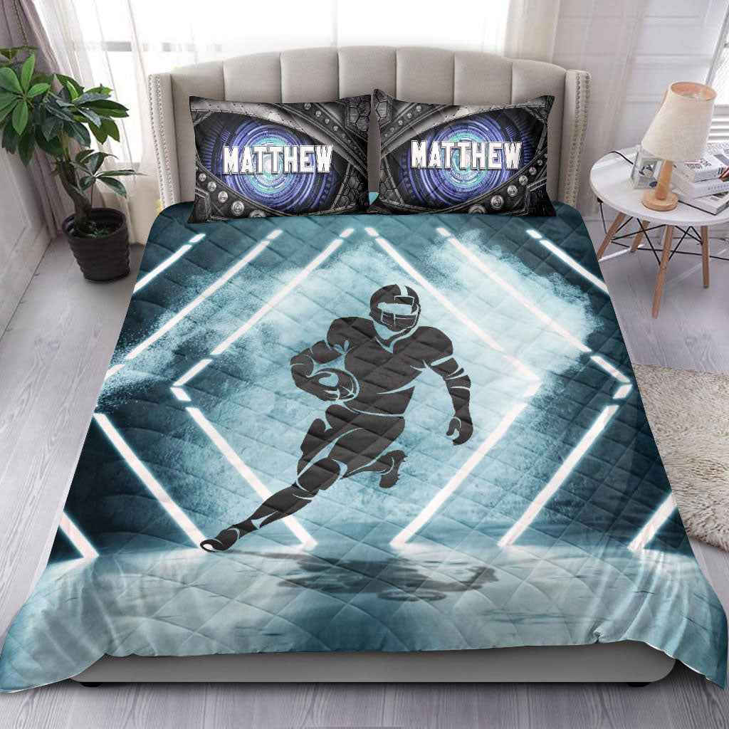 Ohaprints-Quilt-Bed-Set-Pillowcase-Football-Neon-Smoke-Pattern-Player-Fan-Gift-Custom-Personalized-Name-Number-Blanket-Bedspread-Bedding-2749-King (90'' x 100'')