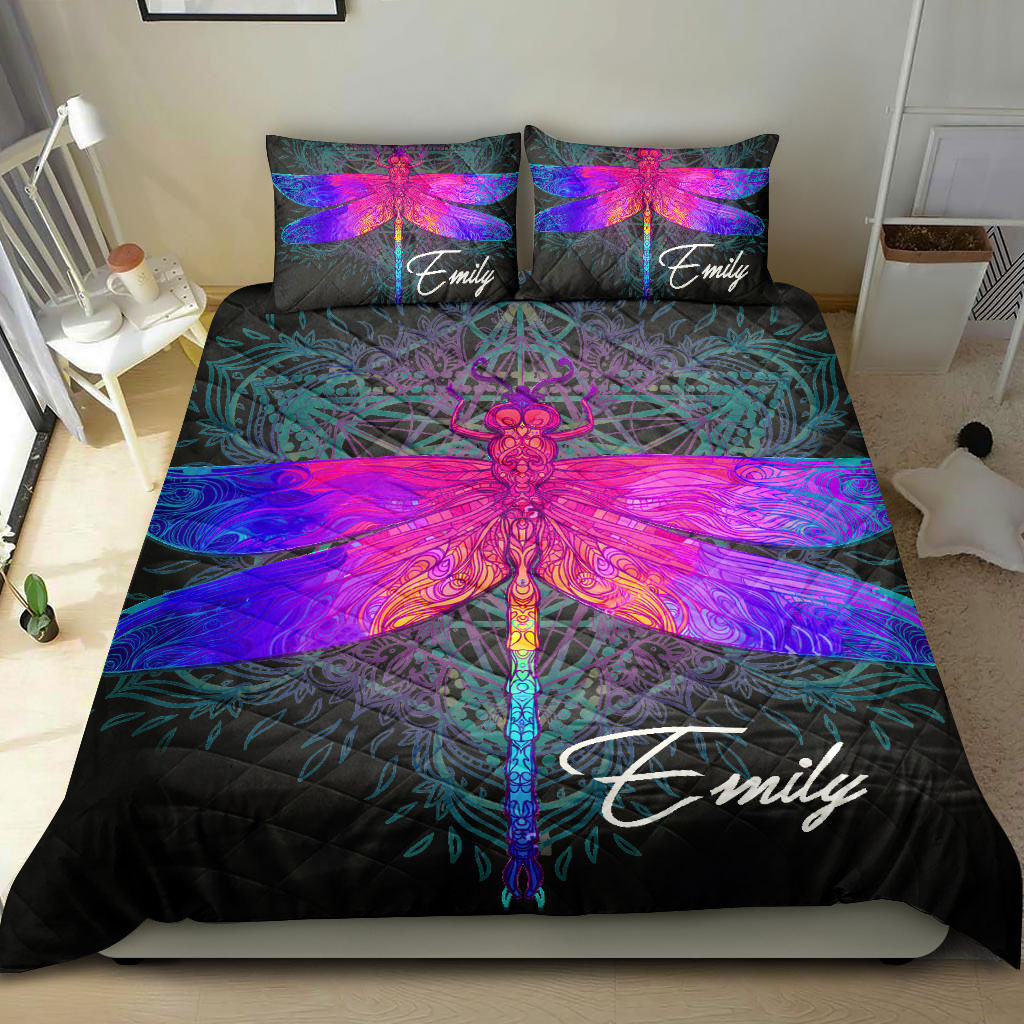 Ohaprints-Quilt-Bed-Set-Pillowcase-Colorful-Dragonfly-Wicca-Mystery-Gothic-Black-Gift-Custom-Personalized-Name-Blanket-Bedspread-Bedding-1615-King (90'' x 100'')