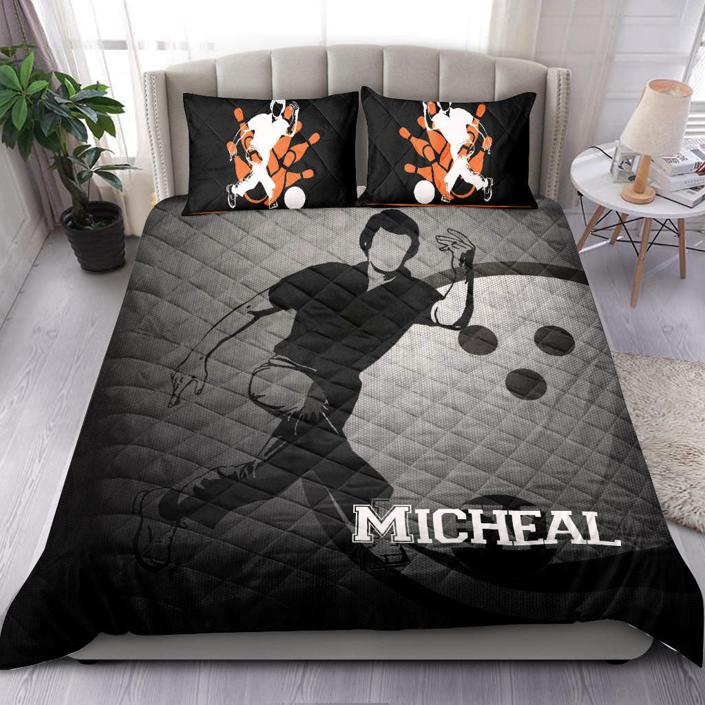 Ohaprints-Quilt-Bed-Set-Pillowcase-Bowling-Boy-Men-Grey-Black-Player-Fan-Gift-Idea-Custom-Personalized-Name-Blanket-Bedspread-Bedding-2827-King (90'' x 100'')