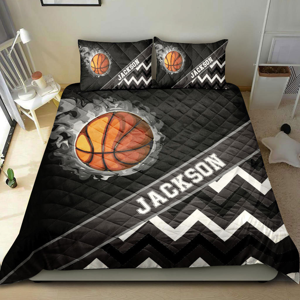 Ohaprints-Quilt-Bed-Set-Pillowcase-Basketball-Smoke-Ball-Zig-Zag-Player-Fan-Gift-Black-Custom-Personalized-Name-Blanket-Bedspread-Bedding-2771-King (90'' x 100'')