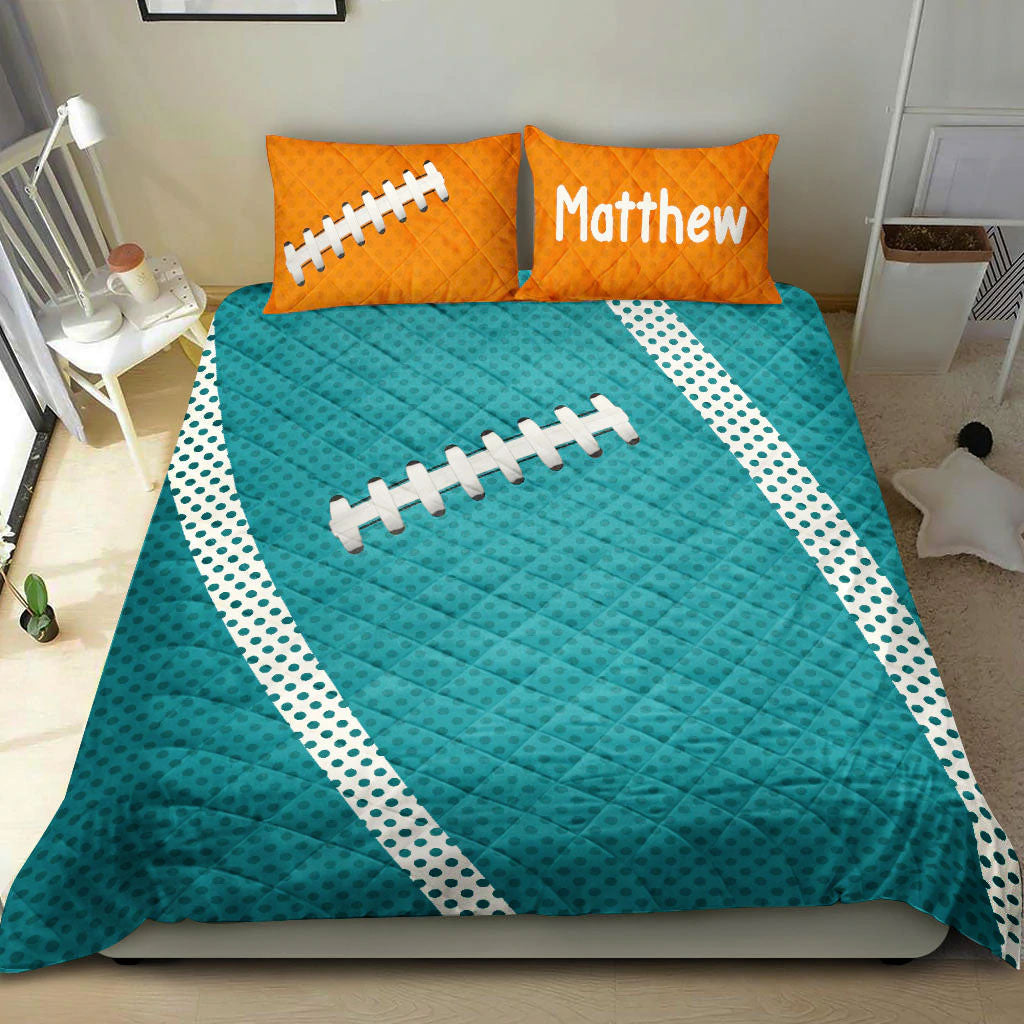 Ohaprints-Quilt-Bed-Set-Pillowcase-Football-Pattern-Turquoise-Player-Fan-Gift-Custom-Personalized-Name-Number-Blanket-Bedspread-Bedding-2748-King (90'' x 100'')