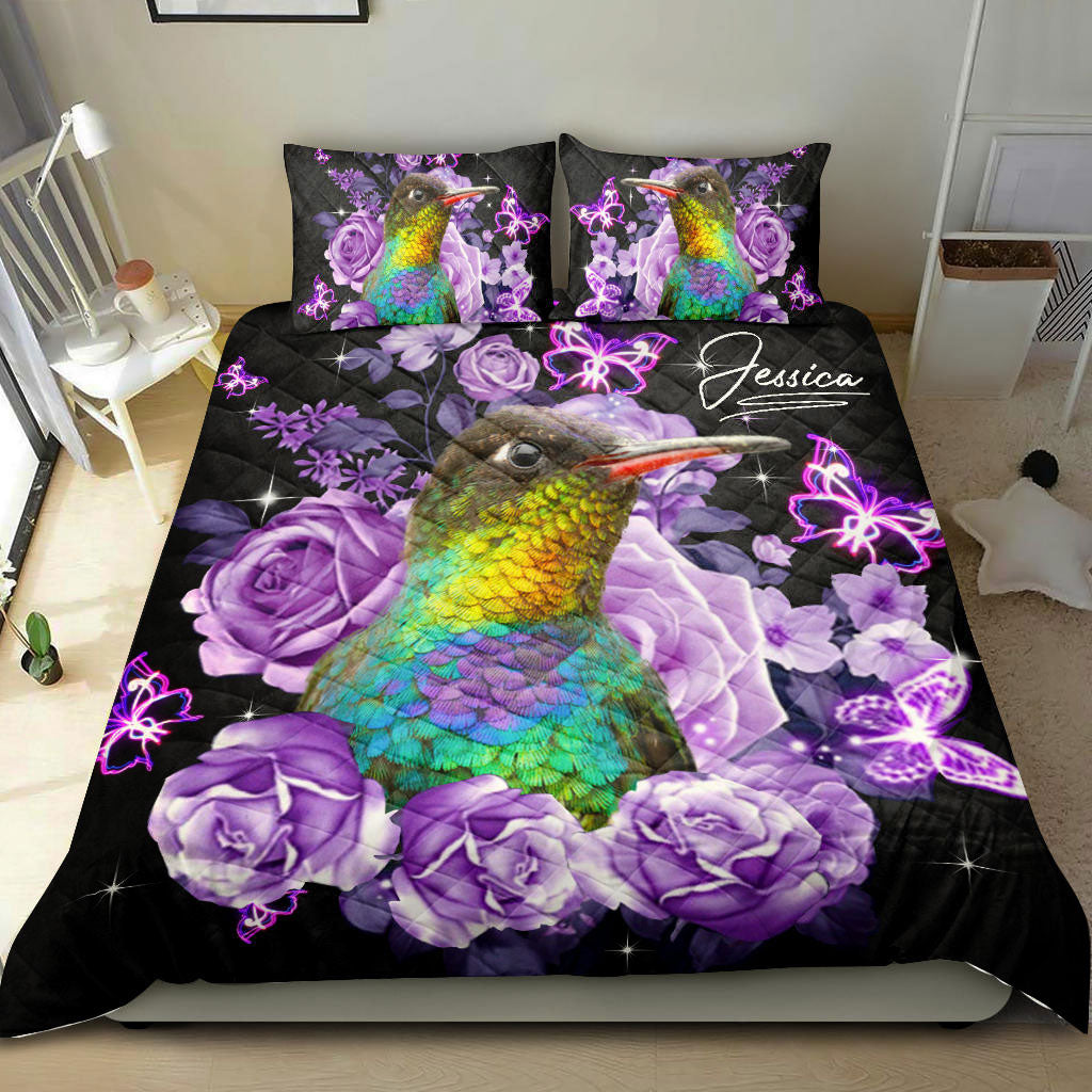 Ohaprints-Quilt-Bed-Set-Pillowcase-Hummingbird-Purple-Flower-Seasonal-Unique-Gift-Idea-Custom-Personalized-Name-Blanket-Bedspread-Bedding-1035-King (90'' x 100'')