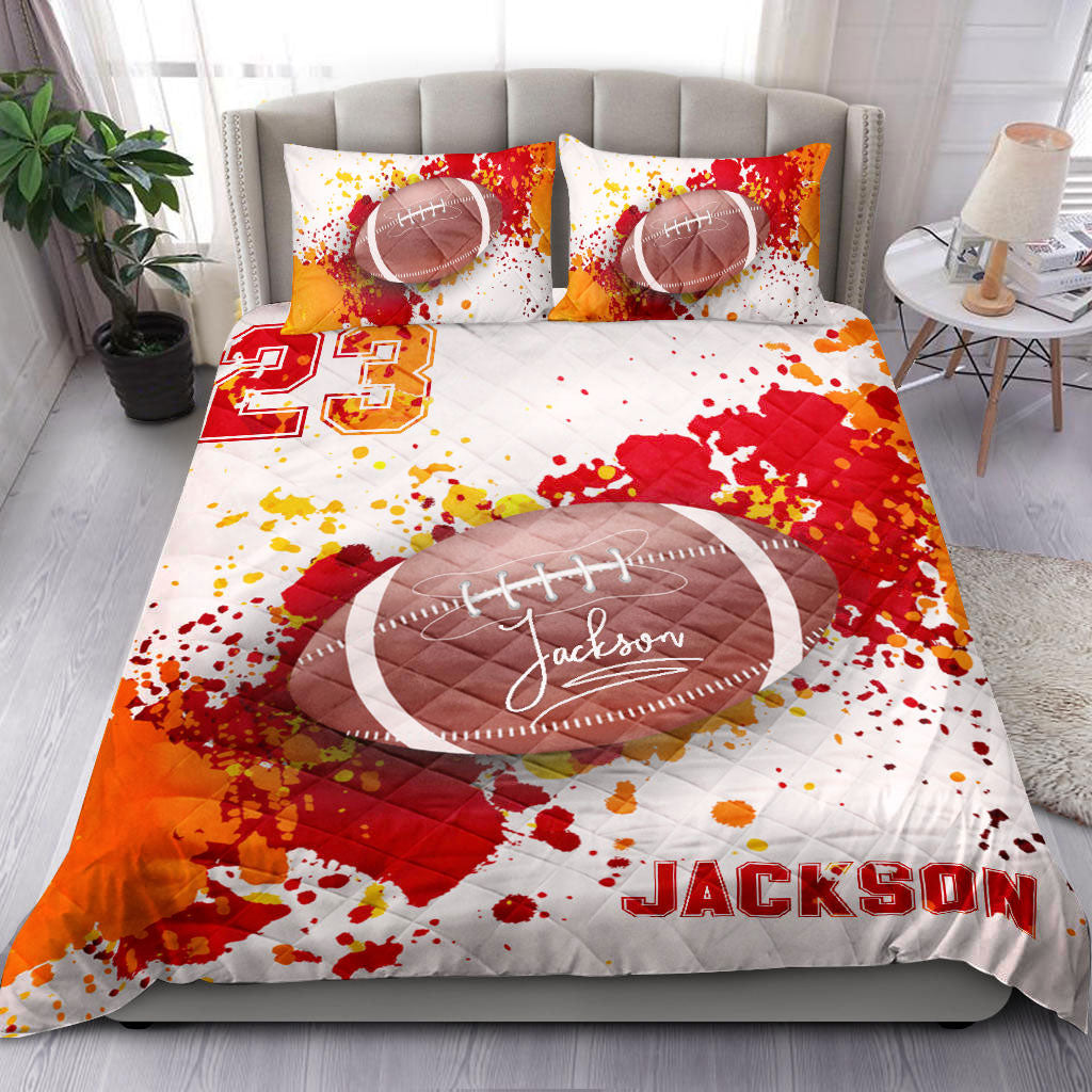 Ohaprints-Quilt-Bed-Set-Pillowcase-Football-Ball-Watercolor-Player-Fan-Gift-Idea-Custom-Personalized-Name-Number-Blanket-Bedspread-Bedding-2187-King (90'' x 100'')