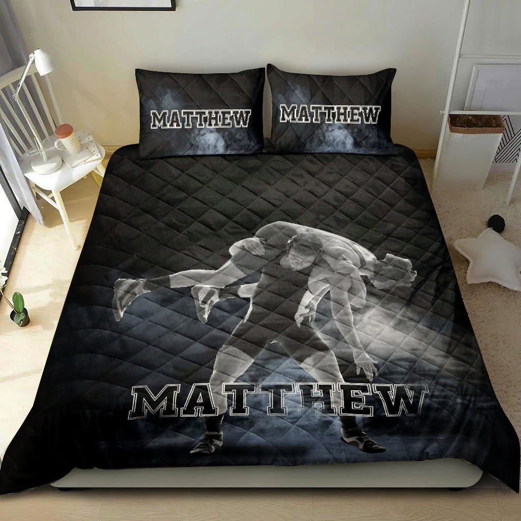 Ohaprints-Quilt-Bed-Set-Pillowcase-Wrestling-Posing-Wrestler-Gift-Idea-Black-Custom-Personalized-Name-Blanket-Bedspread-Bedding-963-King (90'' x 100'')