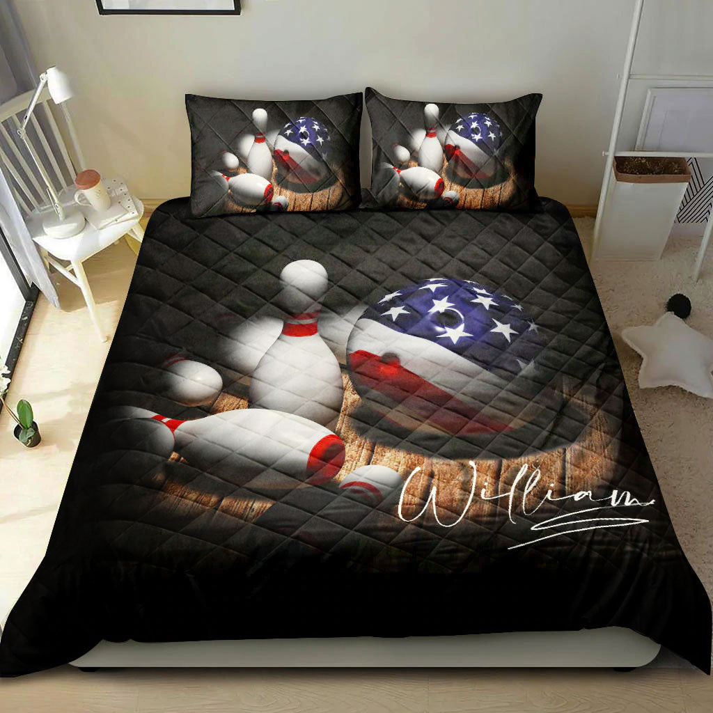 Ohaprints-Quilt-Bed-Set-Pillowcase-Bowler-Bowling-America-Us-Flag-Player-Fan-Gift-Idea-Custom-Personalized-Name-Blanket-Bedspread-Bedding-407-King (90'' x 100'')