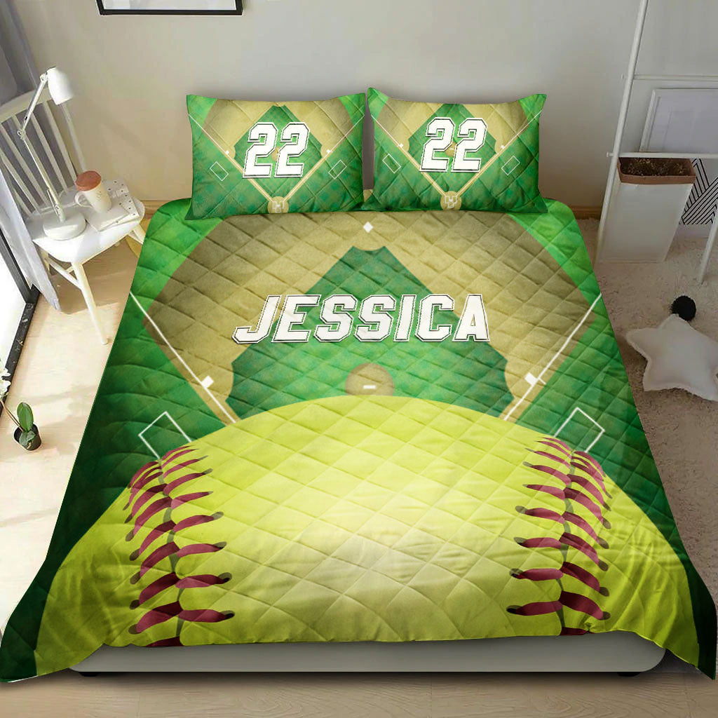 Ohaprints-Quilt-Bed-Set-Pillowcase-Softball-Field-Court-Ball-3D-Player-Fan-Gift-Custom-Personalized-Name-Number-Blanket-Bedspread-Bedding-2745-King (90'' x 100'')