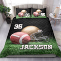 Ohaprints-Quilt-Bed-Set-Pillowcase-Football-Ball-Helmet-On-Grass-Player-Fan-Gift-Custom-Personalized-Name-Number-Blanket-Bedspread-Bedding-2766-King (90'' x 100'')