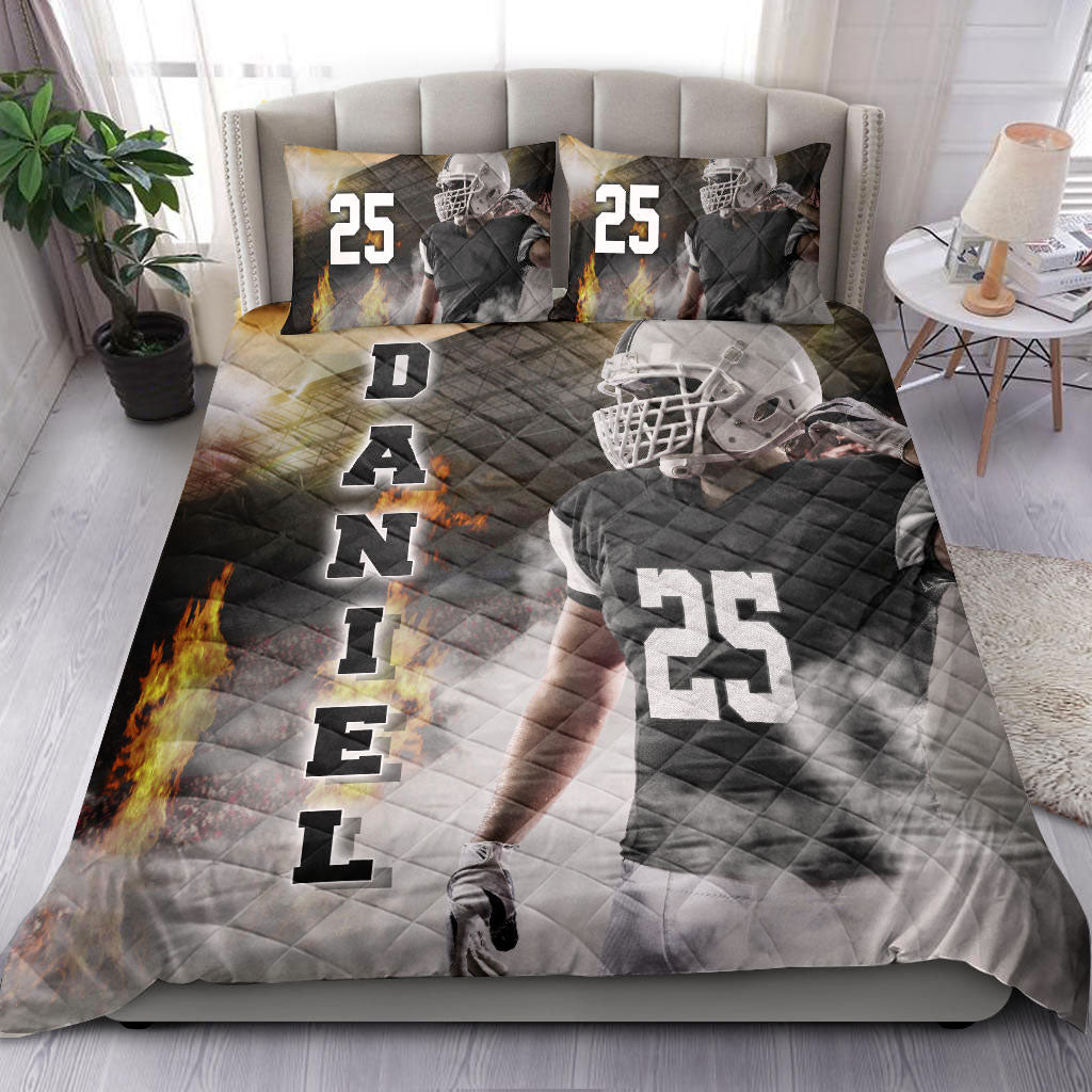 Ohaprints-Quilt-Bed-Set-Pillowcase-America-Football-Player-Fire-Smoke-Fan-Gift-Custom-Personalized-Name-Number-Blanket-Bedspread-Bedding-1556-King (90'' x 100'')