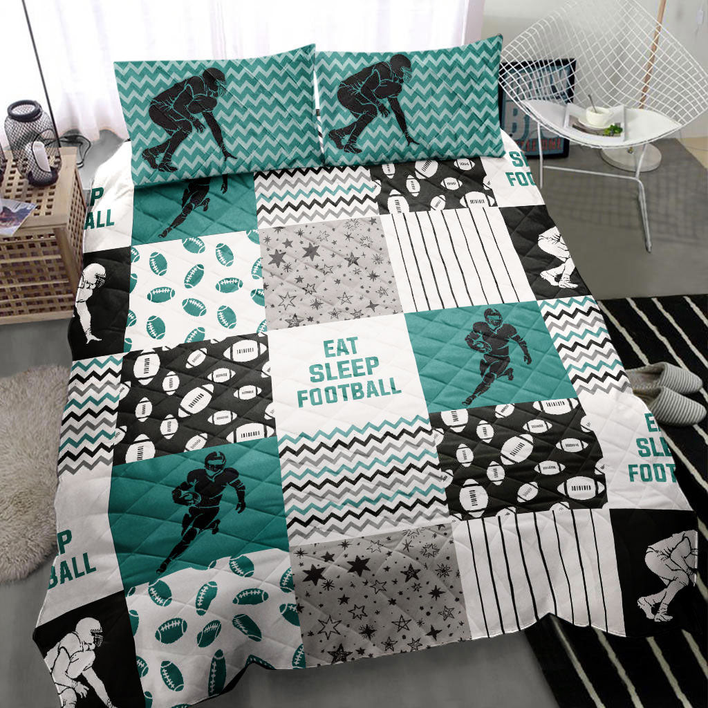 Ohaprints-Quilt-Bed-Set-Pillowcase-America-Football-Boy-Player-Gift-Fan-Eat-Sleep-Football-Lover-Patchwork-Green-Blanket-Bedspread-Bedding-3054-Throw (55'' x 60'')