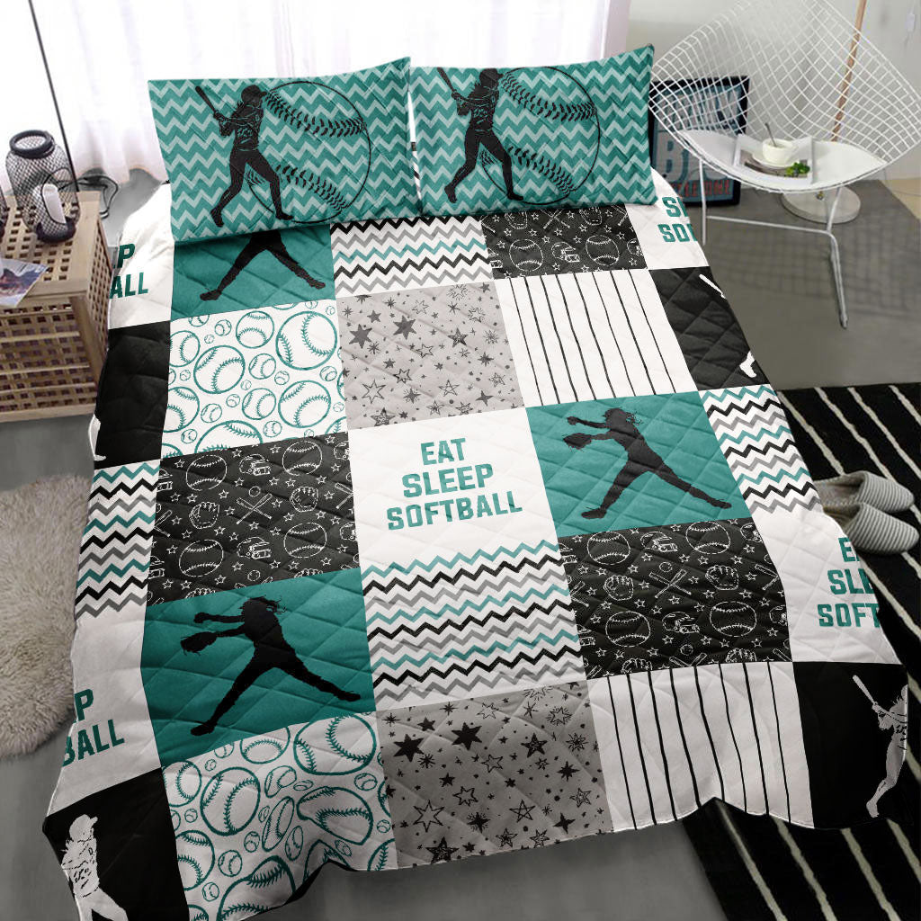 Ohaprints-Quilt-Bed-Set-Pillowcase-Softball-Girl-Player-Gift-Fan-Eat-Sleep-Lover-Patchwork-Green-Blanket-Bedspread-Bedding-954-Throw (55'' x 60'')