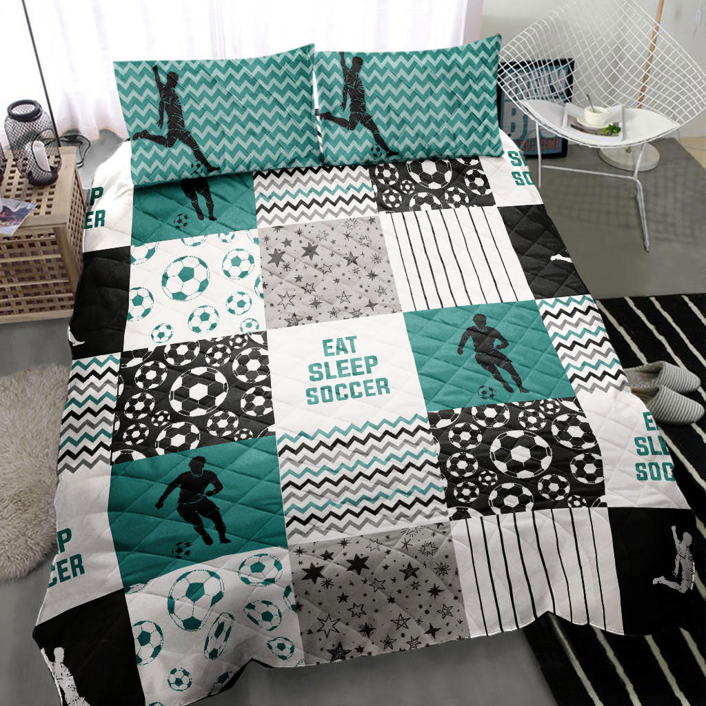 Ohaprints-Quilt-Bed-Set-Pillowcase-America-Soccer-Boy-Player-Gift-Fan-Eat-Sleep-Soccer-Lover-Patchwork-Green-Blanket-Bedspread-Bedding-2120-Throw (55'' x 60'')
