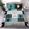 Ohaprints-Quilt-Bed-Set-Pillowcase-Nonverbal-Sign-Language-Hand-Sign-Black-Green-Patchwork-Blanket-Bedspread-Bedding-2714-Double (70&#39;&#39; x 80&#39;&#39;)