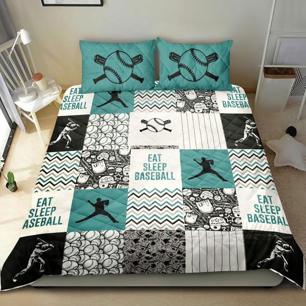Ohaprints-Quilt-Bed-Set-Pillowcase-America-Baseball-Boy-Player-Gift-Fan-Eat-Sleep-Baseball-Lover-Patchwork-Green-Blanket-Bedspread-Bedding-955-Double (70'' x 80'')