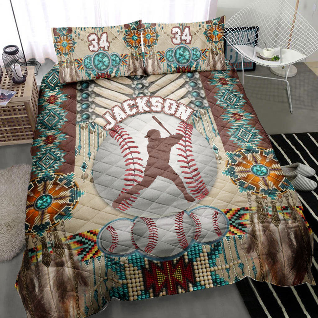 Ohaprints-Quilt-Bed-Set-Pillowcase-Baseball-Ball-Native-American-Vintage-Batter-Custom-Personalized-Name-Number-Blanket-Bedspread-Bedding-956-Throw (55'' x 60'')