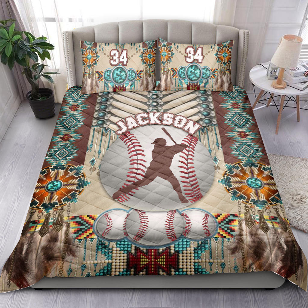 Ohaprints-Quilt-Bed-Set-Pillowcase-Baseball-Ball-Native-American-Vintage-Batter-Custom-Personalized-Name-Number-Blanket-Bedspread-Bedding-956-Double (70'' x 80'')