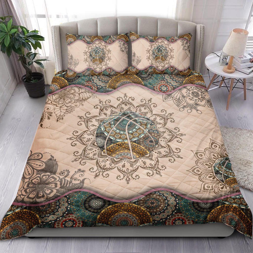 Ohaprints-Quilt-Bed-Set-Pillowcase-Basketball-Ball-Boho-Player-Fan-Gift-Mandala-Pattern-Vintage-Brown-Blanket-Bedspread-Bedding-1537-Double (70'' x 80'')