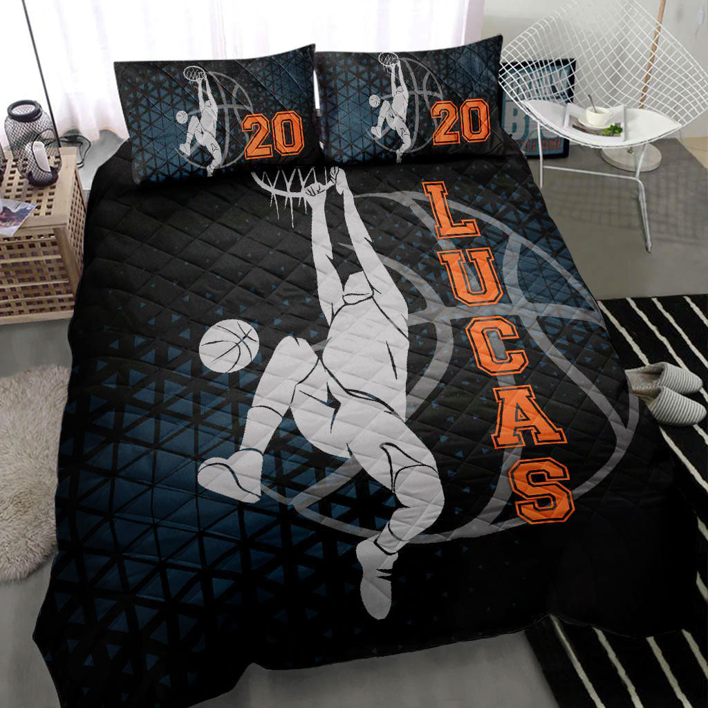 Ohaprints-Quilt-Bed-Set-Pillowcase-Basketball-Boy-Player-Posing-Fan-Gift-Black-Custom-Personalized-Name-Number-Blanket-Bedspread-Bedding-3056-Throw (55'' x 60'')