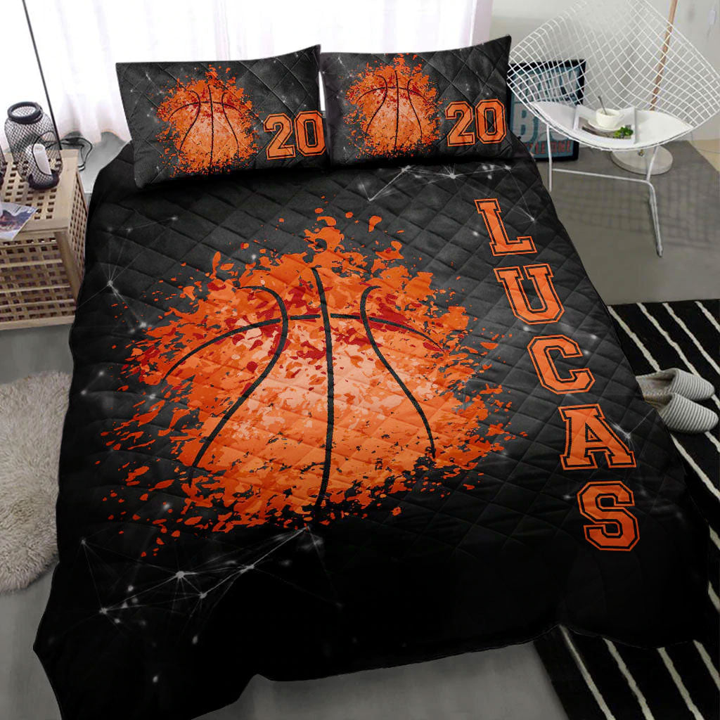 Ohaprints-Quilt-Bed-Set-Pillowcase-Basketball-Ball-Watercolor-Player-Black-Custom-Personalized-Name-Number-Blanket-Bedspread-Bedding-2208-Throw (55'' x 60'')
