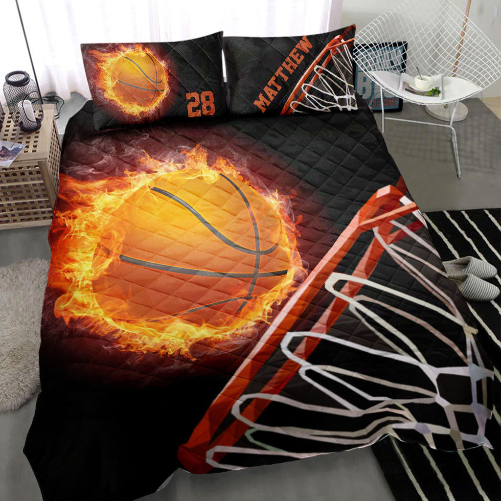 Ohaprints-Quilt-Bed-Set-Pillowcase-Fire-Basketball-Player-Fan-Gift-Black-Custom-Personalized-Name-Number-Blanket-Bedspread-Bedding-367-Throw (55'' x 60'')