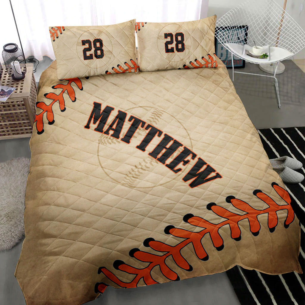 Ohaprints-Quilt-Bed-Set-Pillowcase-Baseballs-Ball-Player-Fan-Gift-Vinatge-Brown-Custom-Personalized-Name-Number-Blanket-Bedspread-Bedding-2125-Throw (55'' x 60'')