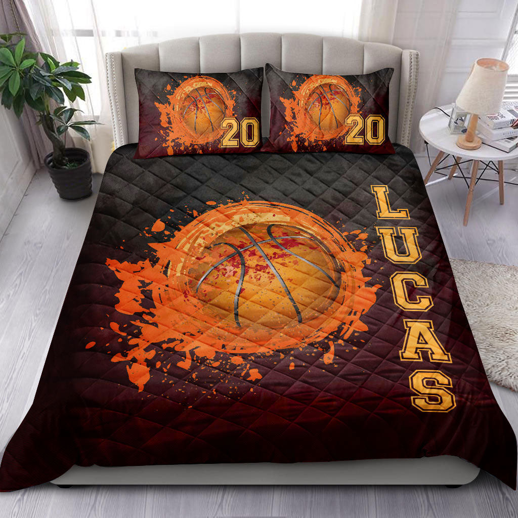 Ohaprints-Quilt-Bed-Set-Pillowcase-Watercolor-Basketball-Ball-Player-Fan-Gift-Custom-Personalized-Name-Number-Blanket-Bedspread-Bedding-368-Double (70'' x 80'')