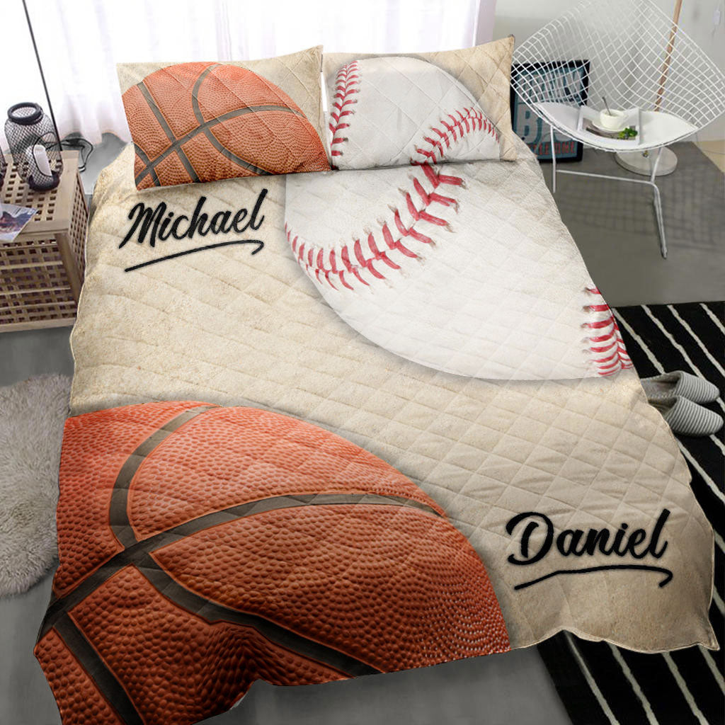 Ohaprints-Quilt-Bed-Set-Pillowcase-Basketball-Baseball-Ball-Pattern-Vintage-Beige-Custom-Personalized-Name-Blanket-Bedspread-Bedding-1541-Throw (55'' x 60'')