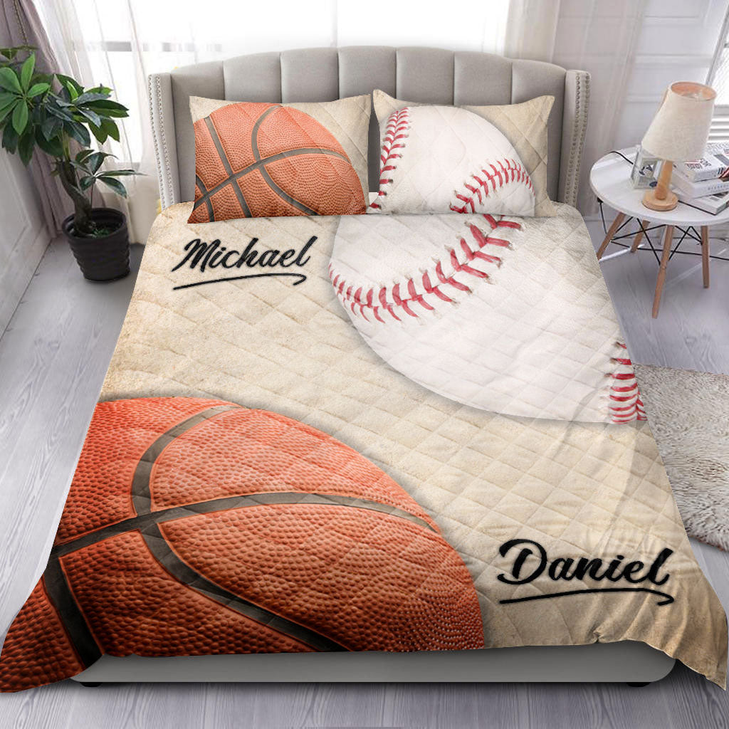 Ohaprints-Quilt-Bed-Set-Pillowcase-Basketball-Baseball-Ball-Pattern-Vintage-Beige-Custom-Personalized-Name-Blanket-Bedspread-Bedding-1541-Double (70'' x 80'')