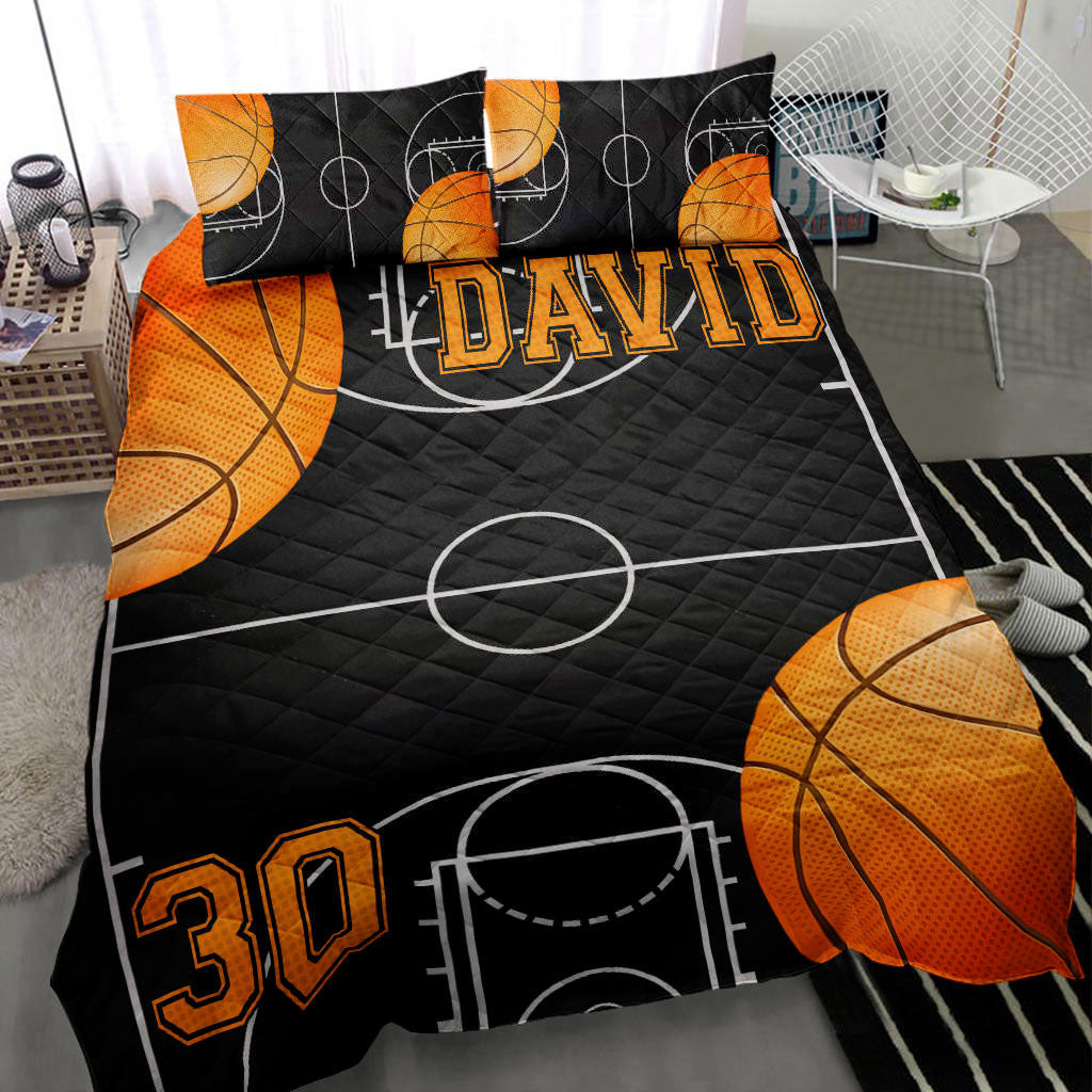 Ohaprints-Quilt-Bed-Set-Pillowcase-Basketball-Ball-Field-Player-Fan-Gift-Black-Custom-Personalized-Name-Number-Blanket-Bedspread-Bedding-2126-Throw (55'' x 60'')