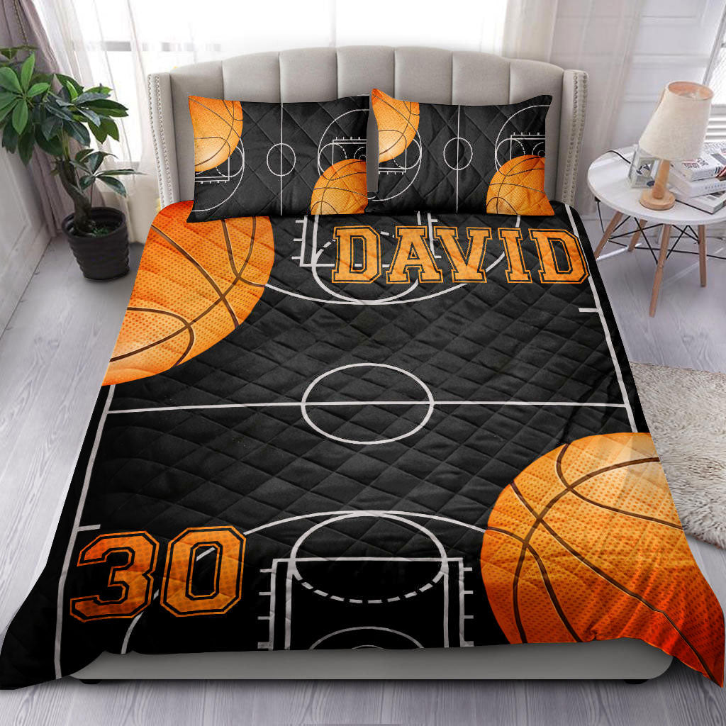 Ohaprints-Quilt-Bed-Set-Pillowcase-Basketball-Ball-Field-Player-Fan-Gift-Black-Custom-Personalized-Name-Number-Blanket-Bedspread-Bedding-2126-Double (70'' x 80'')