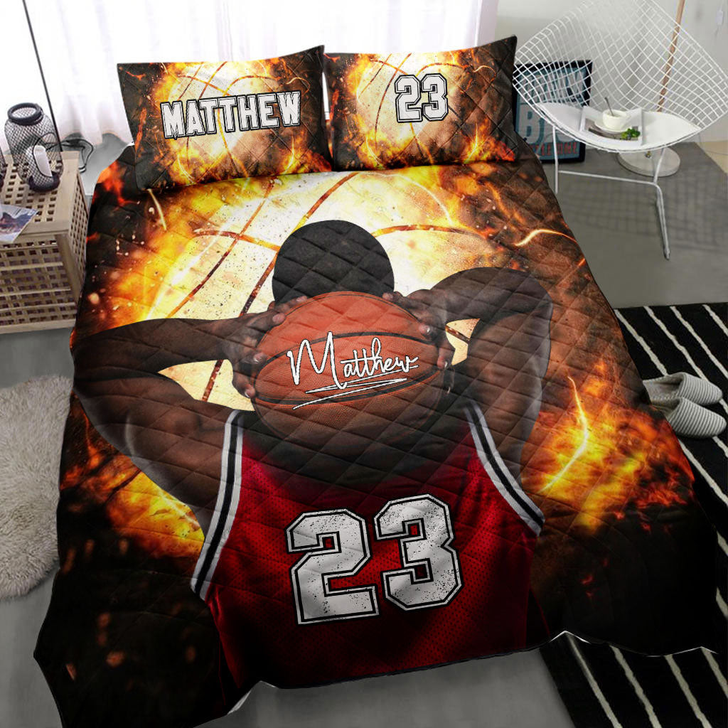 Ohaprints-Quilt-Bed-Set-Pillowcase-Basketballs-Player-Fire-Ball-Fan-Gift-Idea-Custom-Personalized-Name-Number-Blanket-Bedspread-Bedding-961-Throw (55'' x 60'')