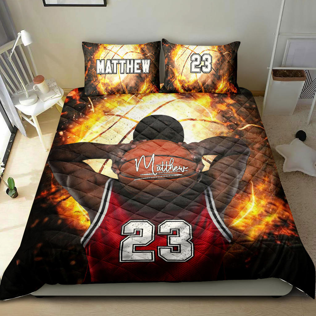 Ohaprints-Quilt-Bed-Set-Pillowcase-Basketballs-Player-Fire-Ball-Fan-Gift-Idea-Custom-Personalized-Name-Number-Blanket-Bedspread-Bedding-961-Double (70'' x 80'')