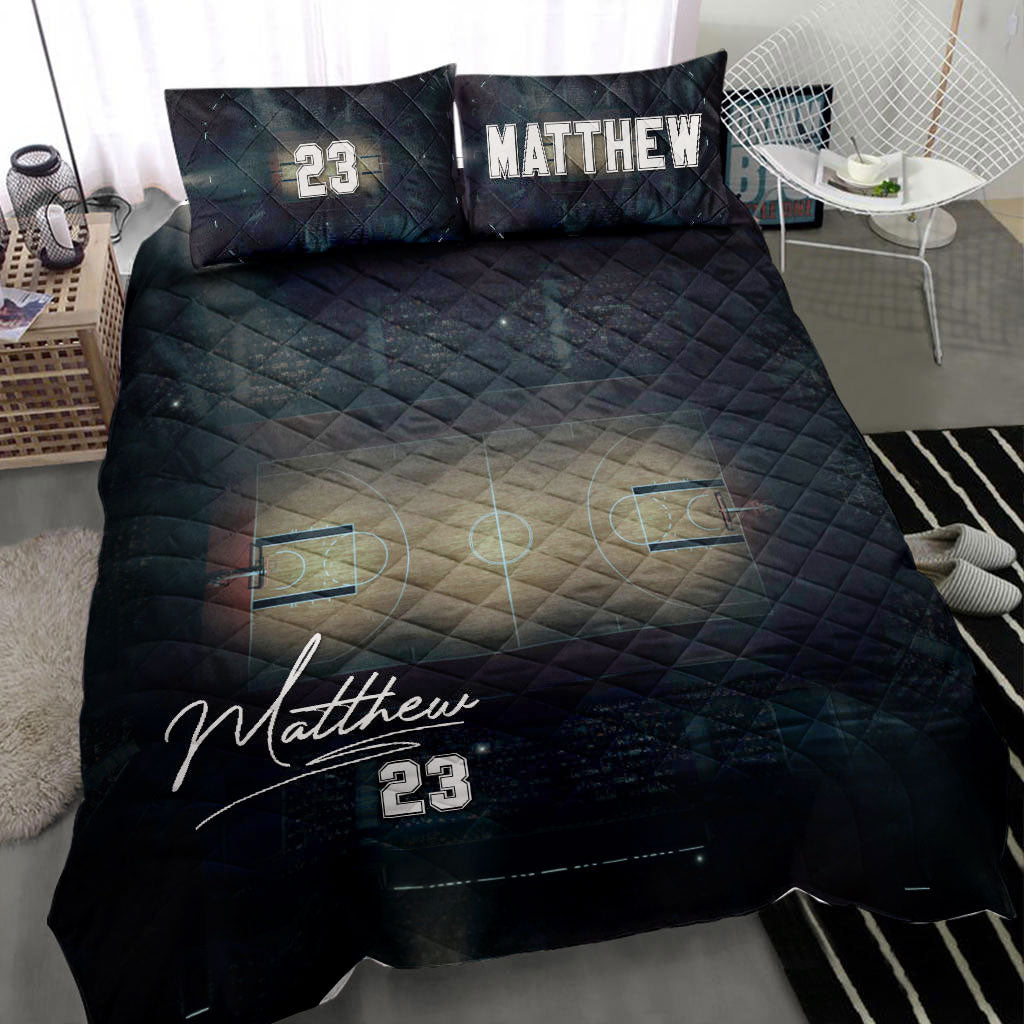 Ohaprints-Quilt-Bed-Set-Pillowcase-Basketballs-Court-Field-Player-Fan-Gift-Black-Custom-Personalized-Name-Number-Blanket-Bedspread-Bedding-2721-Throw (55'' x 60'')
