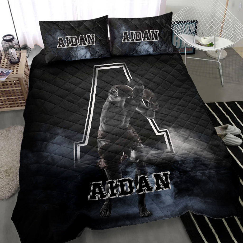 Ohaprints-Quilt-Bed-Set-Pillowcase-Boxing-Athletes-Gift-Punch-Posing-3D-Printed-Black-Custom-Personalized-Name-Blanket-Bedspread-Bedding-371-Throw (55'' x 60'')