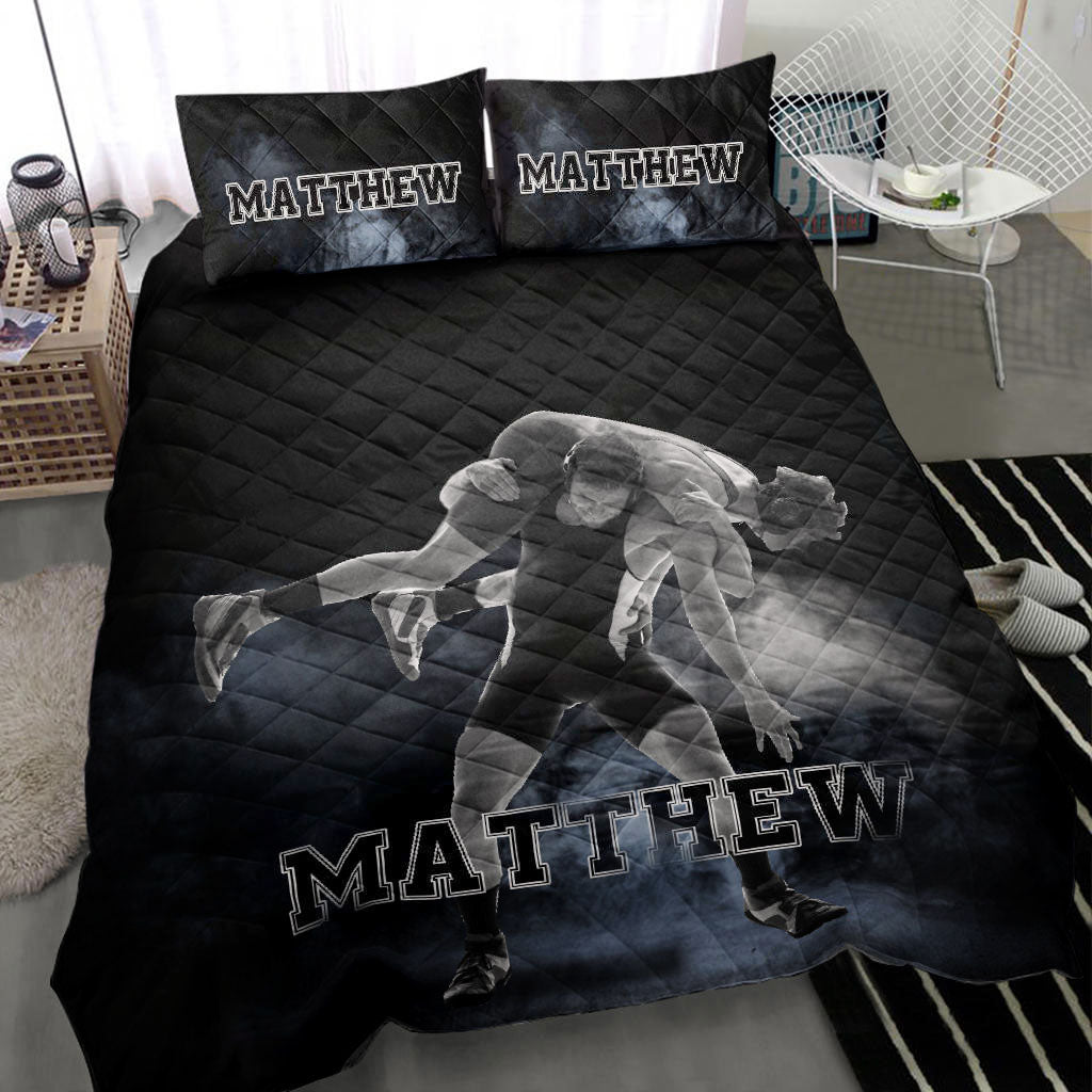 Ohaprints-Quilt-Bed-Set-Pillowcase-Wrestling-Posing-Wrestler-Gift-Idea-Black-Custom-Personalized-Name-Blanket-Bedspread-Bedding-963-Throw (55'' x 60'')