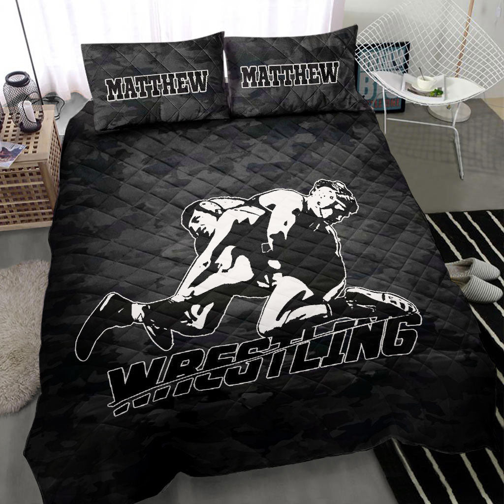 Ohaprints-Quilt-Bed-Set-Pillowcase-Wrestling-Pose-Wrestler-Gift-Idea-Black-Dark-Camo-Custom-Personalized-Name-Blanket-Bedspread-Bedding-372-Throw (55'' x 60'')