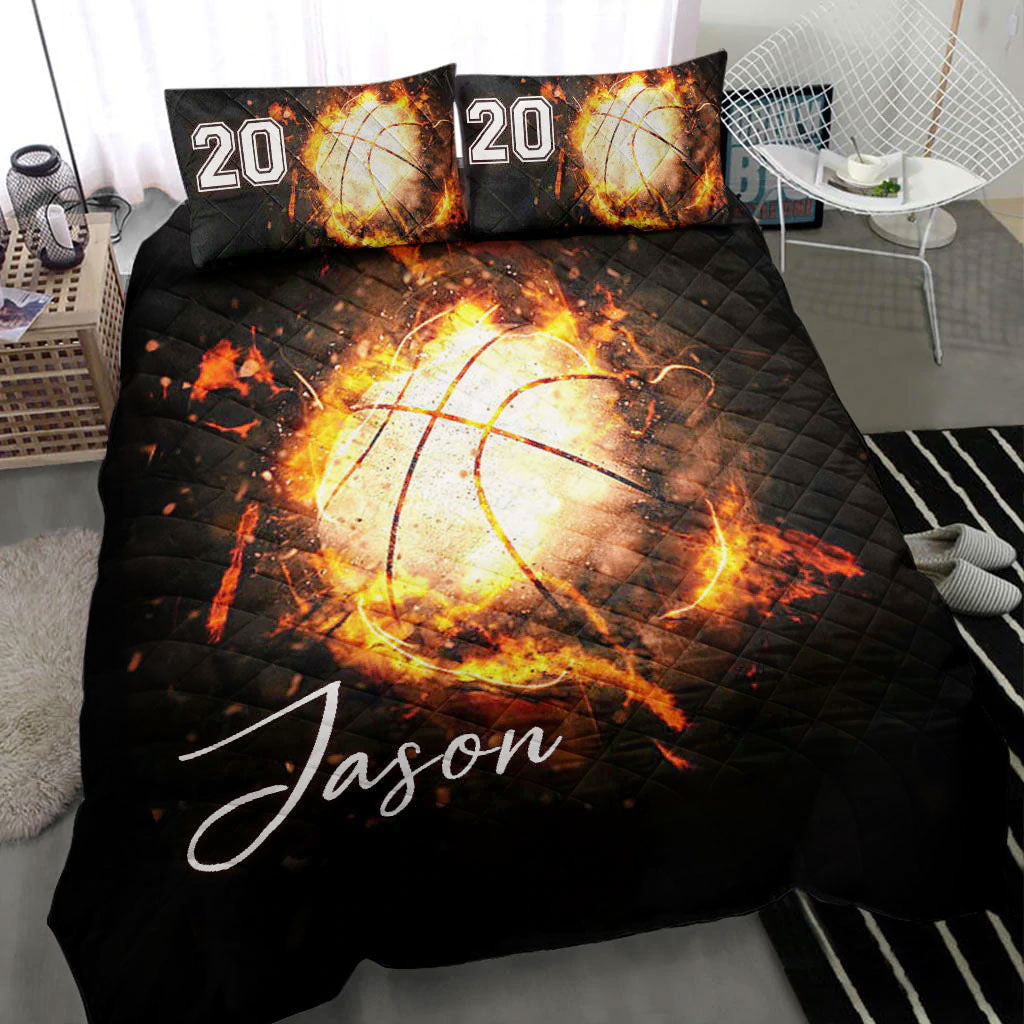 Ohaprints-Quilt-Bed-Set-Pillowcase-Basketball-Fire-Ball-Player-Fan-Gift-Black-Custom-Personalized-Name-Number-Blanket-Bedspread-Bedding-1545-Throw (55'' x 60'')